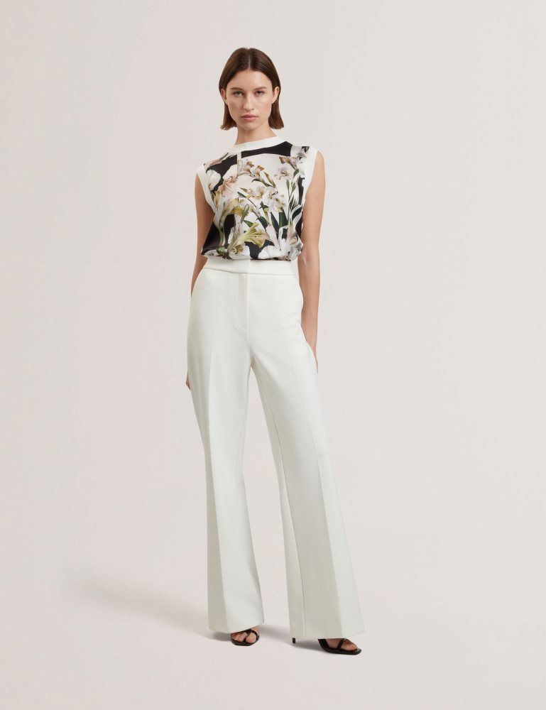 Ted Baker Liilea - Floral Print Front Boxy Knitted Tank Top T-shirts Damen Weiß | 915234-NOG