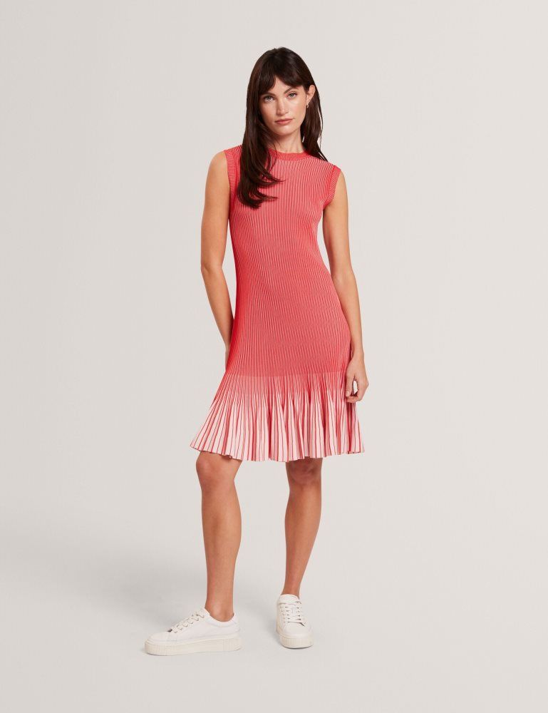 Ted Baker Lilyo - Ribbed Knit Flippy Hem Mini Dress Kleid Damen Rot | 856792-ZHW