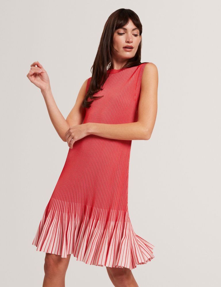 Ted Baker Lilyo - Ribbed Knit Flippy Hem Mini Dress Kleid Damen Rot | 856792-ZHW