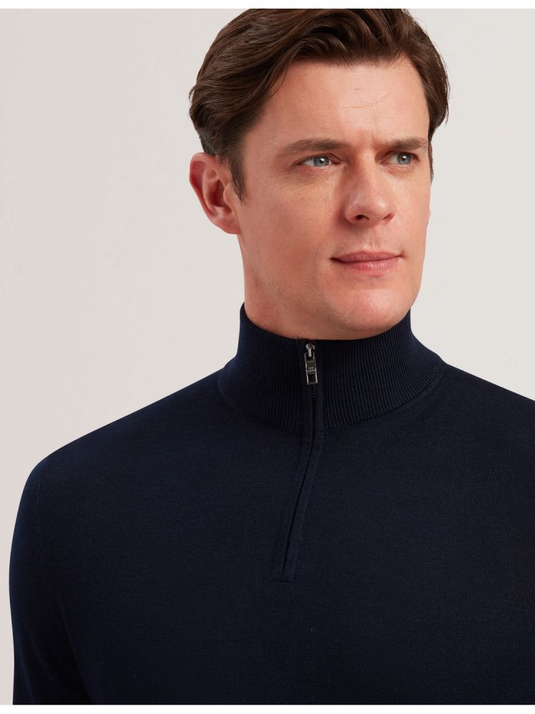 Ted Baker Limehas - Wool Quarter Zip Funnel Neck Sweater Pullover Herren Navy | 524397-WFA