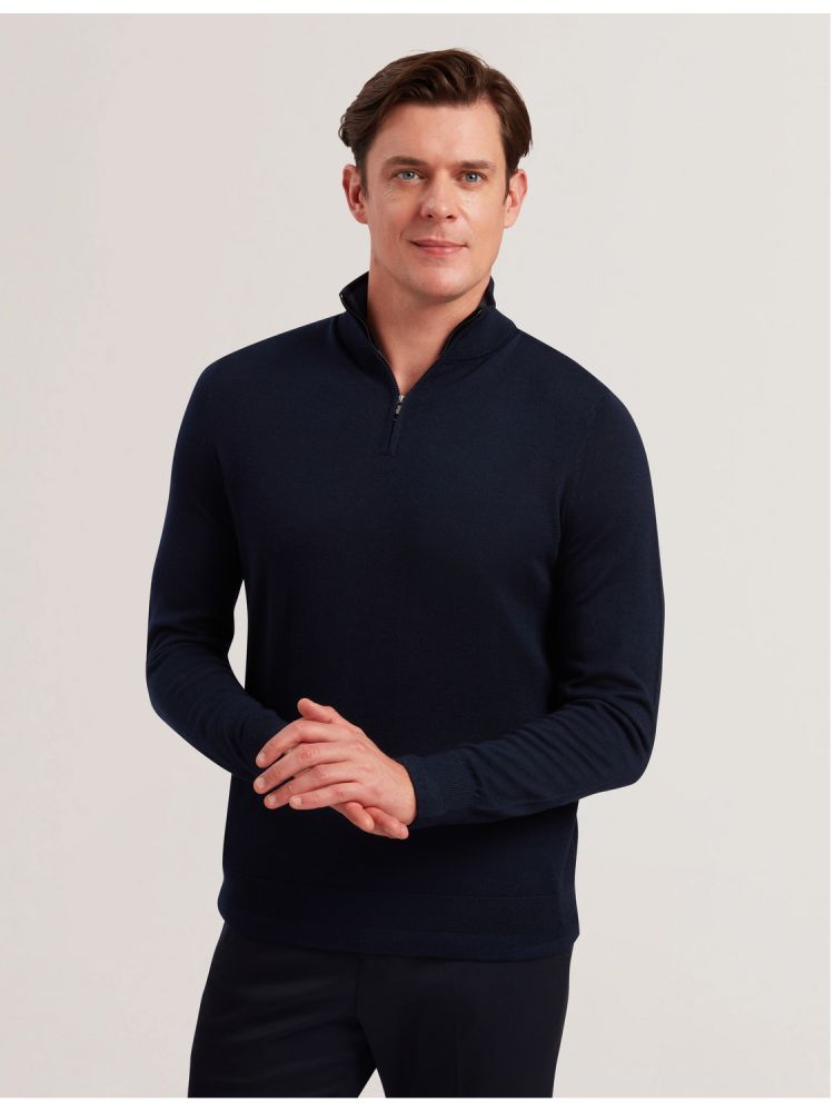 Ted Baker Limehas - Wool Quarter Zip Funnel Neck Sweater Pullover Herren Navy | 524397-WFA