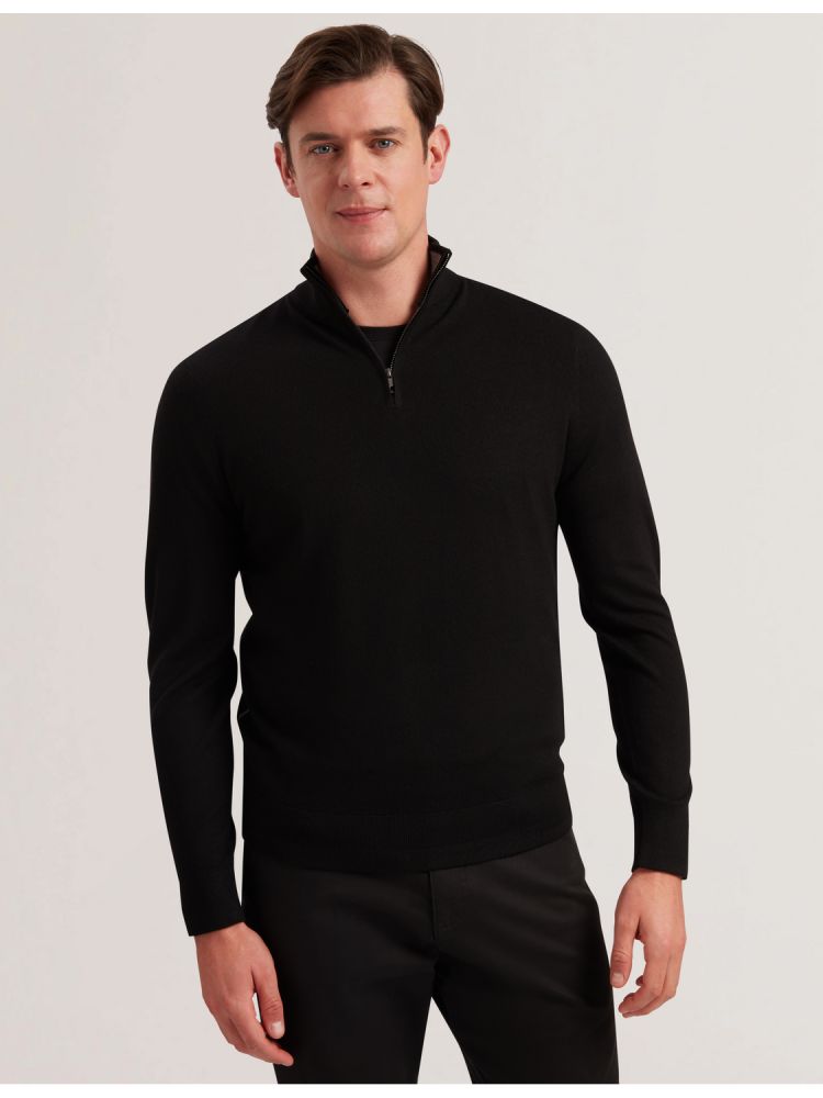 Ted Baker Limehas - Wool Quarter Zip Funnel Neck Sweater Oberteile Herren Schwarz | 081537-UNK