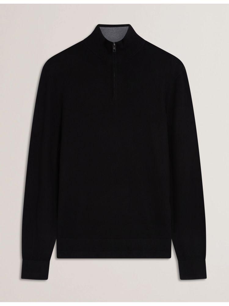 Ted Baker Limehas - Wool Quarter Zip Funnel Neck Sweater Oberteile Herren Schwarz | 081537-UNK