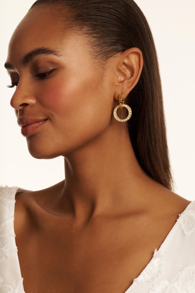 Ted Baker Lina - Crystal Double Link Drop Hoop Earrings Schmuck Damen Gold | 281796-YSU