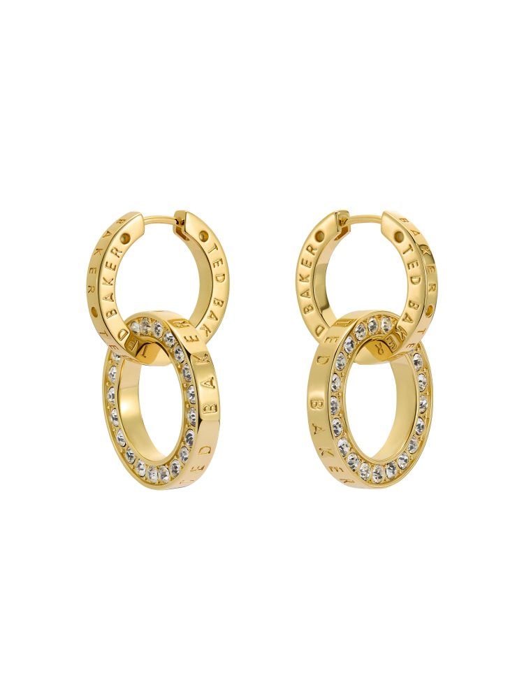 Ted Baker Lina - Crystal Double Link Drop Hoop Earrings Schmuck Damen Gold | 281796-YSU
