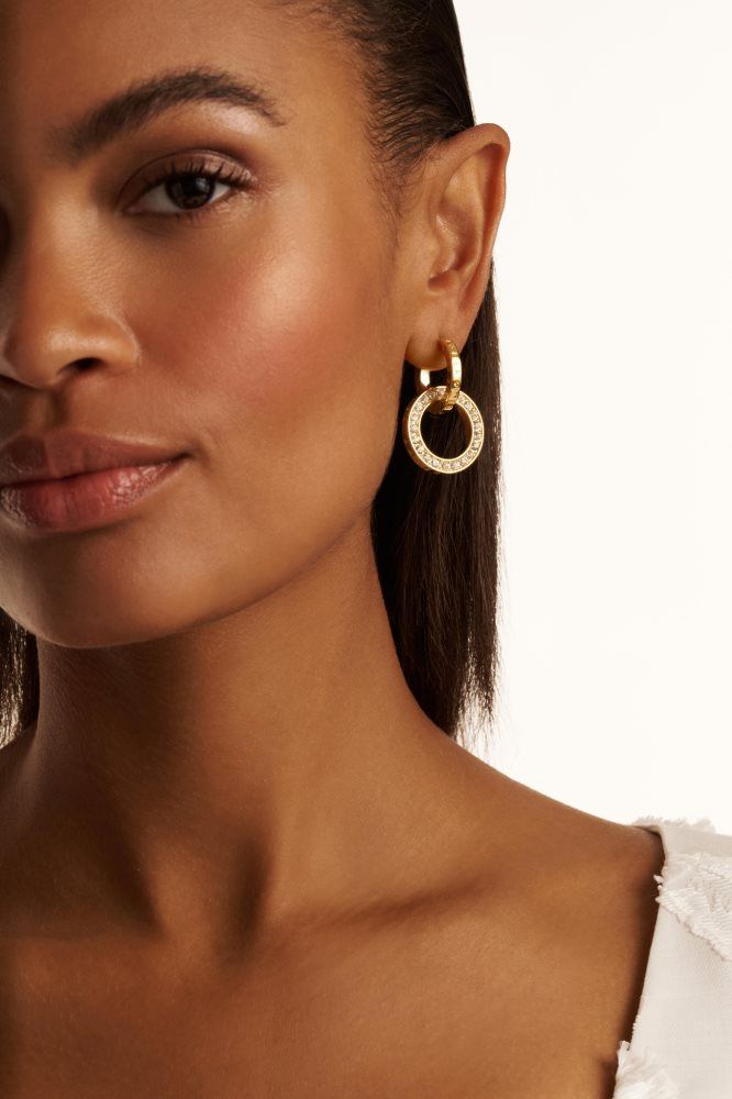 Ted Baker Lina - Crystal Double Link Drop Hoop Earrings Schmuck Damen Gold | 281796-YSU