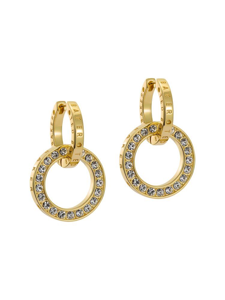 Ted Baker Lina - Crystal Double Link Drop Hoop Earrings Schmuck Damen Gold | 281796-YSU