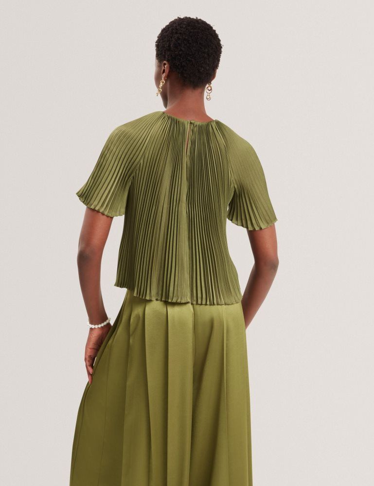 Ted Baker Lionaa - Floral Graphic Pleated Satin Blouse T-shirts Damen Grün | 306952-RFU