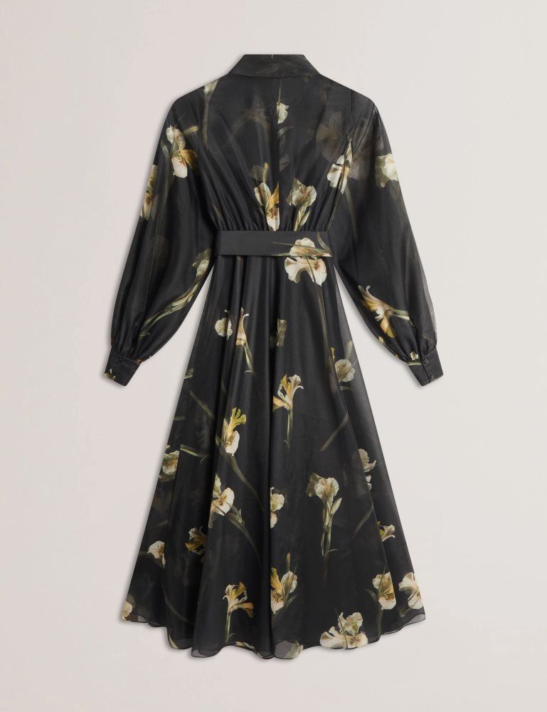 Ted Baker Liorral - Floral Organza Belted Maxi Shirt Dress Kleid Damen Schwarz | 816350-UCG