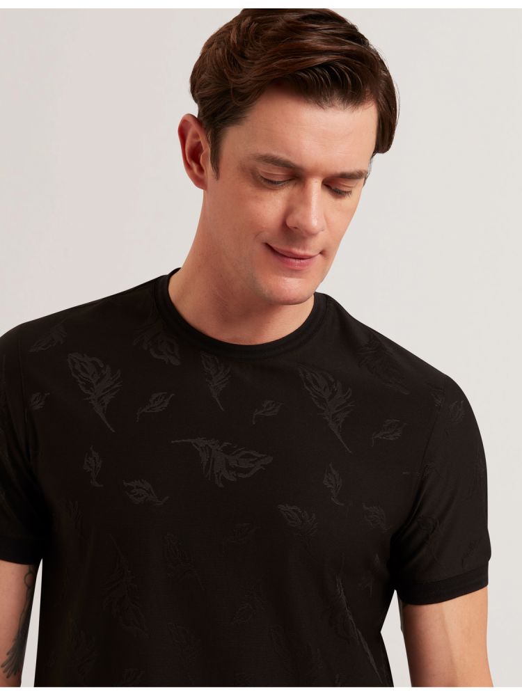 Ted Baker Lipsto - Jacquard Print Cotton Blend T-shirt Oberteile Herren Schwarz | 032915-LMC