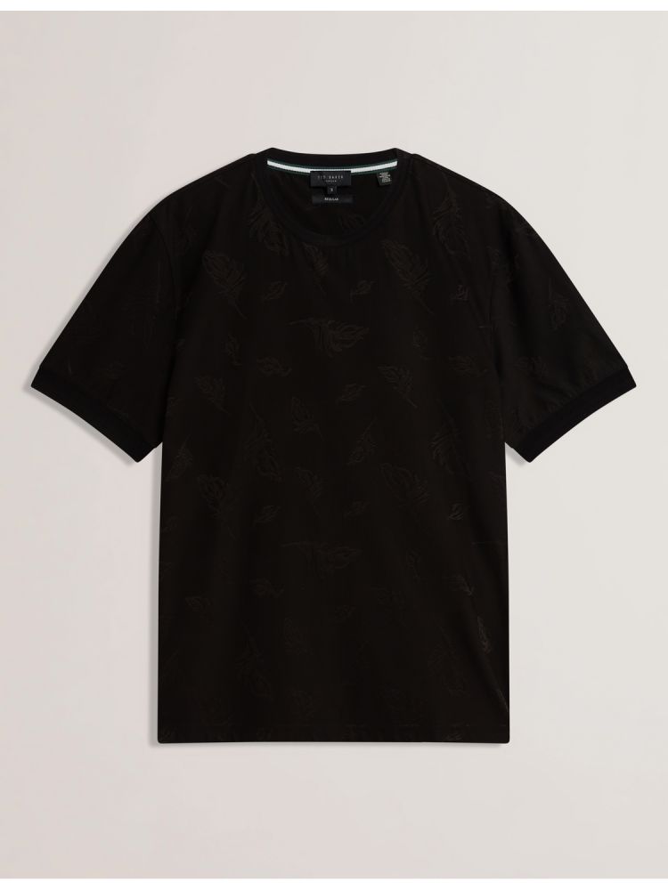 Ted Baker Lipsto - Jacquard Print Cotton Blend T-shirt Oberteile Herren Schwarz | 032915-LMC