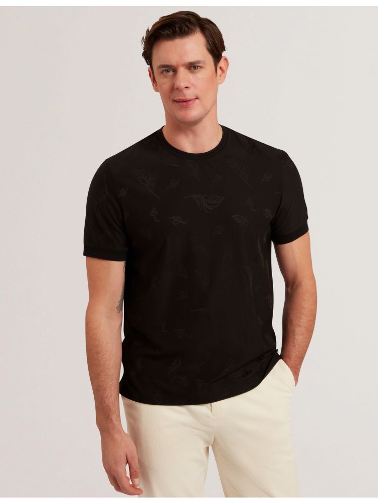 Ted Baker Lipsto - Jacquard Print Cotton Blend T-shirt Oberteile Herren Schwarz | 032915-LMC
