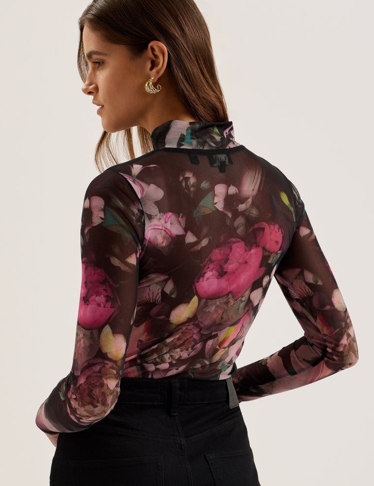 Ted Baker Lisanna - Printed High Neck Fitted Mesh Top T-shirts Damen Schwarz | 197802-JGM
