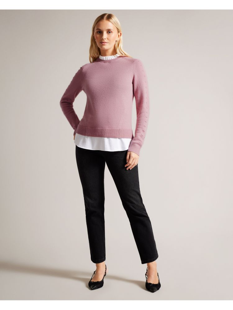 Ted Baker Lissiah - Bobble Detail Shirt Hem Knitted Jumper Pullover Damen Rosa | 519302-BEK