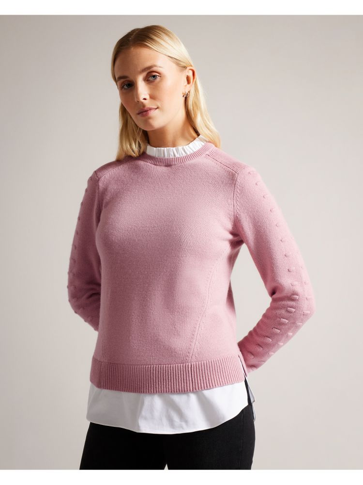 Ted Baker Lissiah - Bobble Detail Shirt Hem Knitted Jumper Pullover Damen Rosa | 519302-BEK