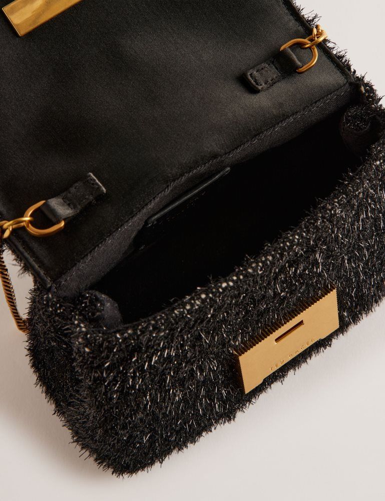 Ted Baker Liylah - Metallic Tinsel Fold Over Crossbody Bag Umhängetaschen Damen Schwarz | 362481-XRP