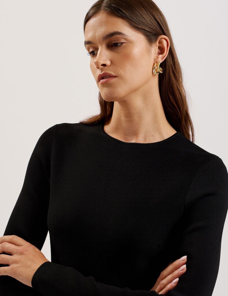 Ted Baker Loisss - Flounce Hem Long Sleeve Knitted Mini Dress Kleid Damen Schwarz | 487195-SOI