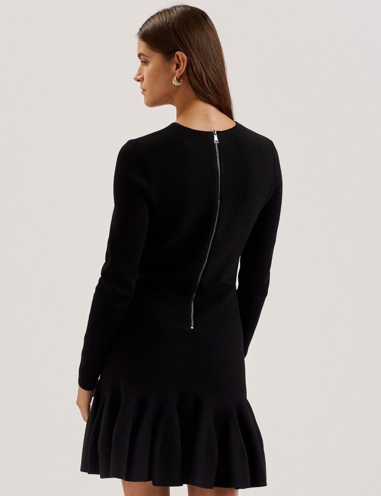 Ted Baker Loisss - Flounce Hem Long Sleeve Knitted Mini Dress Kleid Damen Schwarz | 487195-SOI