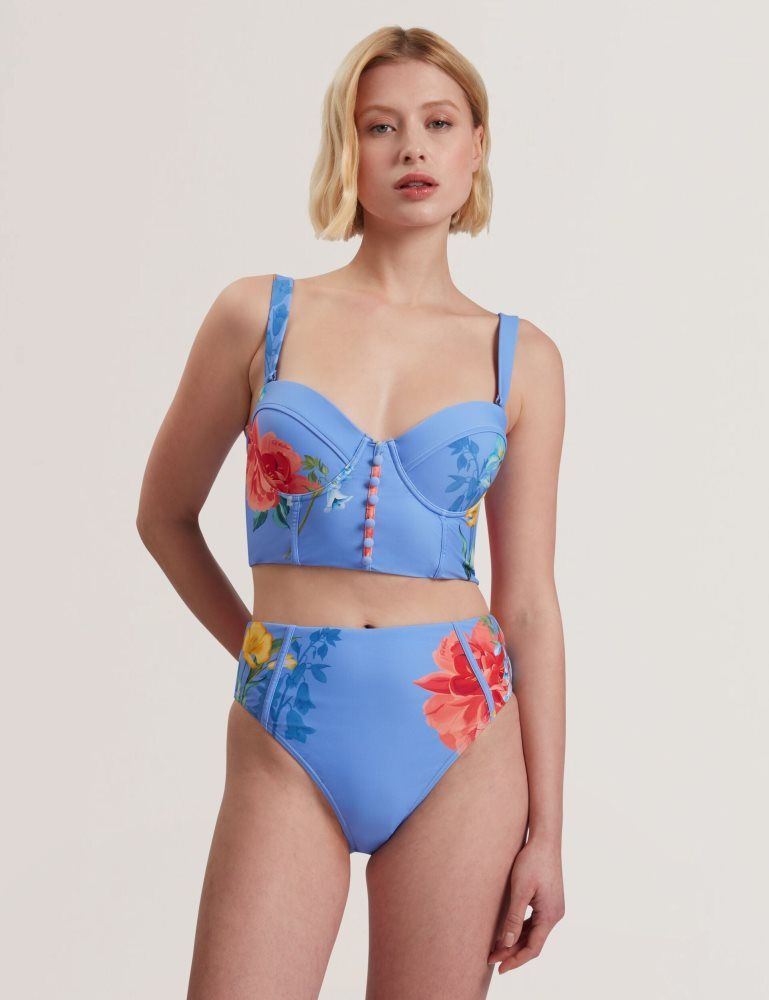 Ted Baker Loriiaa - Printed Underwired Bikini Top Bademode Damen Blau | 105379-VGY