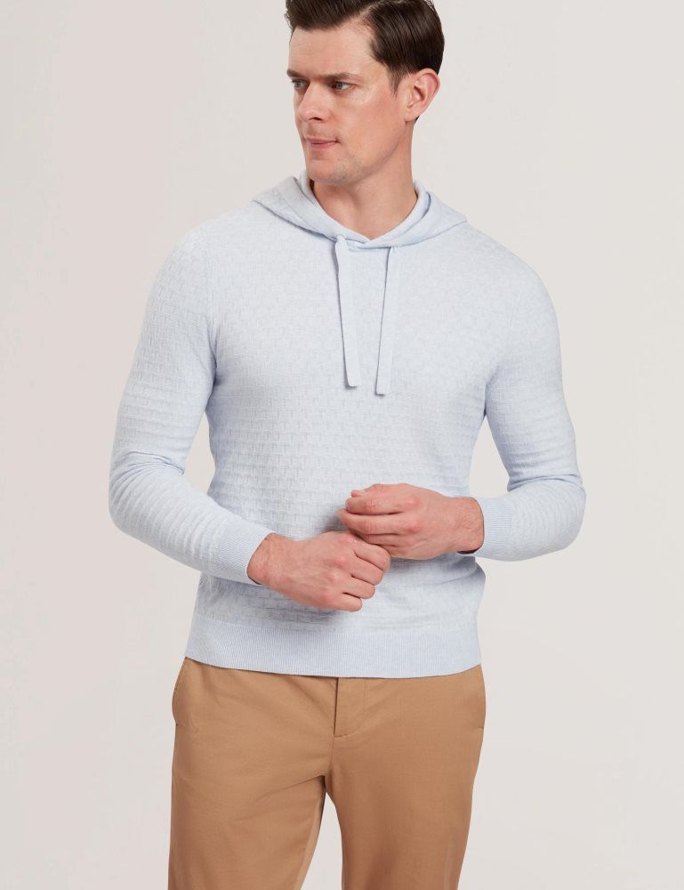 Ted Baker Loular - Textured T Knit Wool Blend Hoodie Hoodie Herren Blau | 479320-HMF