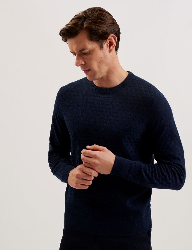 Ted Baker Loung - Textured T Knit Crew Neck Jumper Oberteile Herren Navy | 728456-LCY