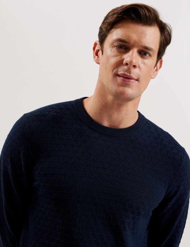 Ted Baker Loung - Textured T Knit Crew Neck Jumper Oberteile Herren Navy | 728456-LCY