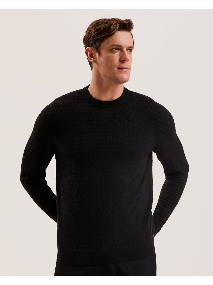 Ted Baker Loung - Textured T Knit Crew Neck Jumper Pullover Herren Schwarz | 805124-MNJ