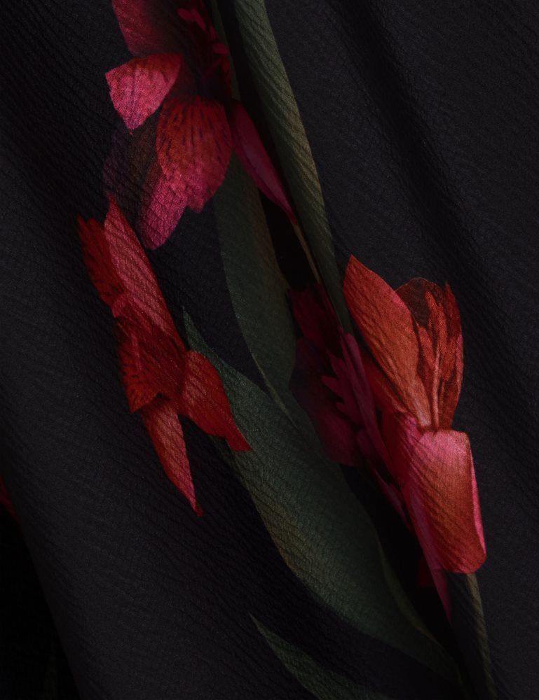 Ted Baker Lucern - Floral Satin Off Shoulder Bias Midi Dress Kleid Damen Schwarz | 217843-SEY