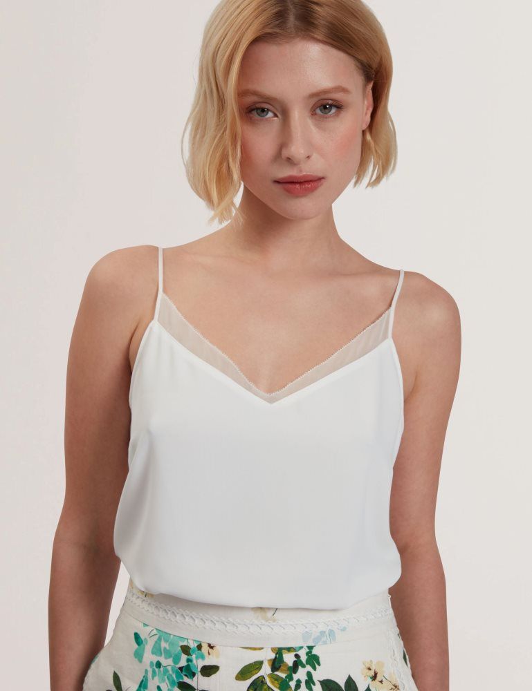 Ted Baker Lulea - Chiffon Detail V-neck Strappy Cami Top T-shirts Damen Weiß | 025761-PAG