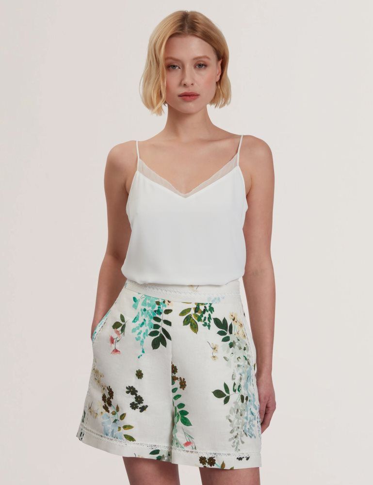 Ted Baker Lulea - Chiffon Detail V-neck Strappy Cami Top T-shirts Damen Weiß | 025761-PAG