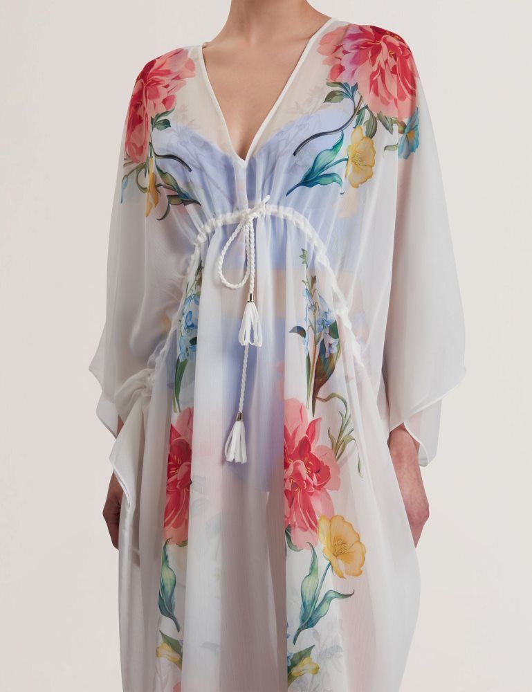 Ted Baker Luusaa - Floral V-neck Maxi Kaftan Beach Dress Bademode Damen Weiß | 103596-DUH