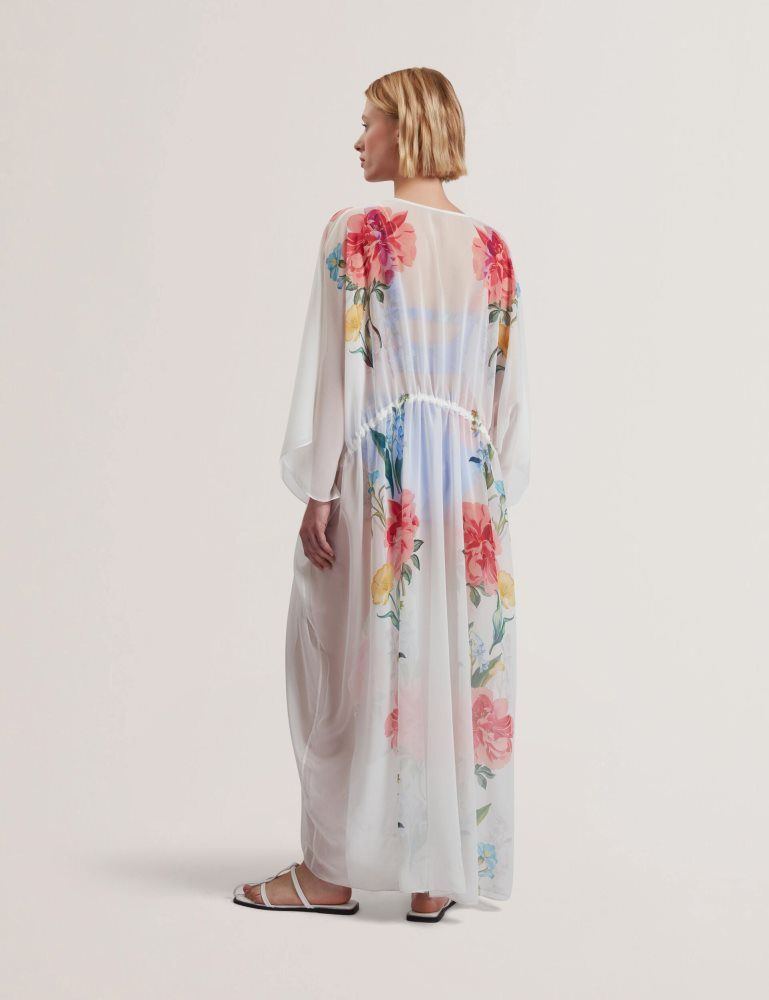 Ted Baker Luusaa - Floral V-neck Maxi Kaftan Beach Dress Bademode Damen Weiß | 103596-DUH