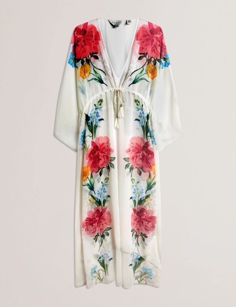 Ted Baker Luusaa - Floral V-neck Maxi Kaftan Beach Dress Bademode Damen Weiß | 103596-DUH