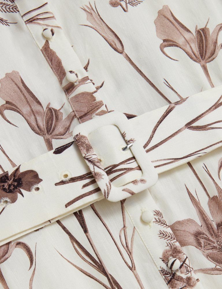 Ted Baker Luwisa - Floral Linen Silk Belted Midi Shirt Dress Kleid Damen Weiß | 789130-FMB