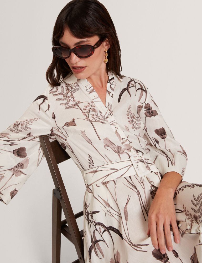 Ted Baker Luwisa - Floral Linen Silk Belted Midi Shirt Dress Kleid Damen Weiß | 789130-FMB