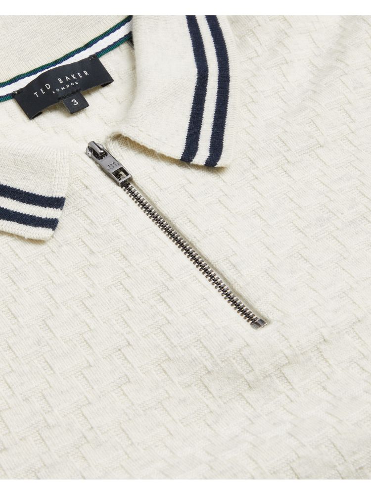 Ted Baker Mahani - Textured T Knit Zip Neck Polo Shirt Oberteile Herren Beige | 491672-LWO