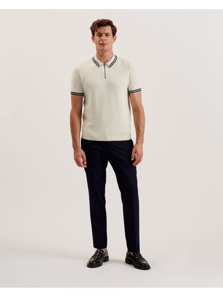 Ted Baker Mahani - Textured T Knit Zip Neck Polo Shirt Oberteile Herren Beige | 491672-LWO