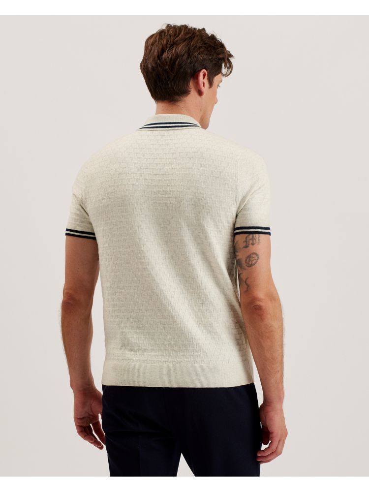 Ted Baker Mahani - Textured T Knit Zip Neck Polo Shirt Oberteile Herren Beige | 491672-LWO