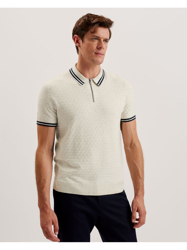 Ted Baker Mahani - Textured T Knit Zip Neck Polo Shirt Oberteile Herren Beige | 491672-LWO