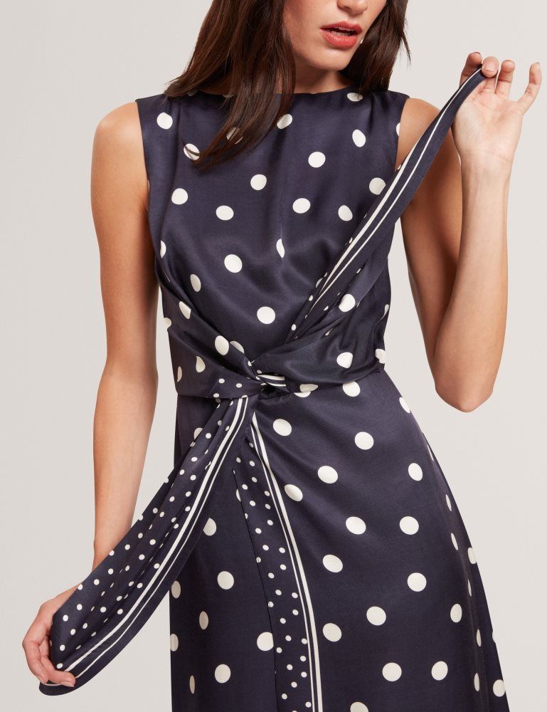 Ted Baker Malmoa - Polka Dot Tie Detail Column Midi Dress Kleid Damen Navy | 375904-GWM