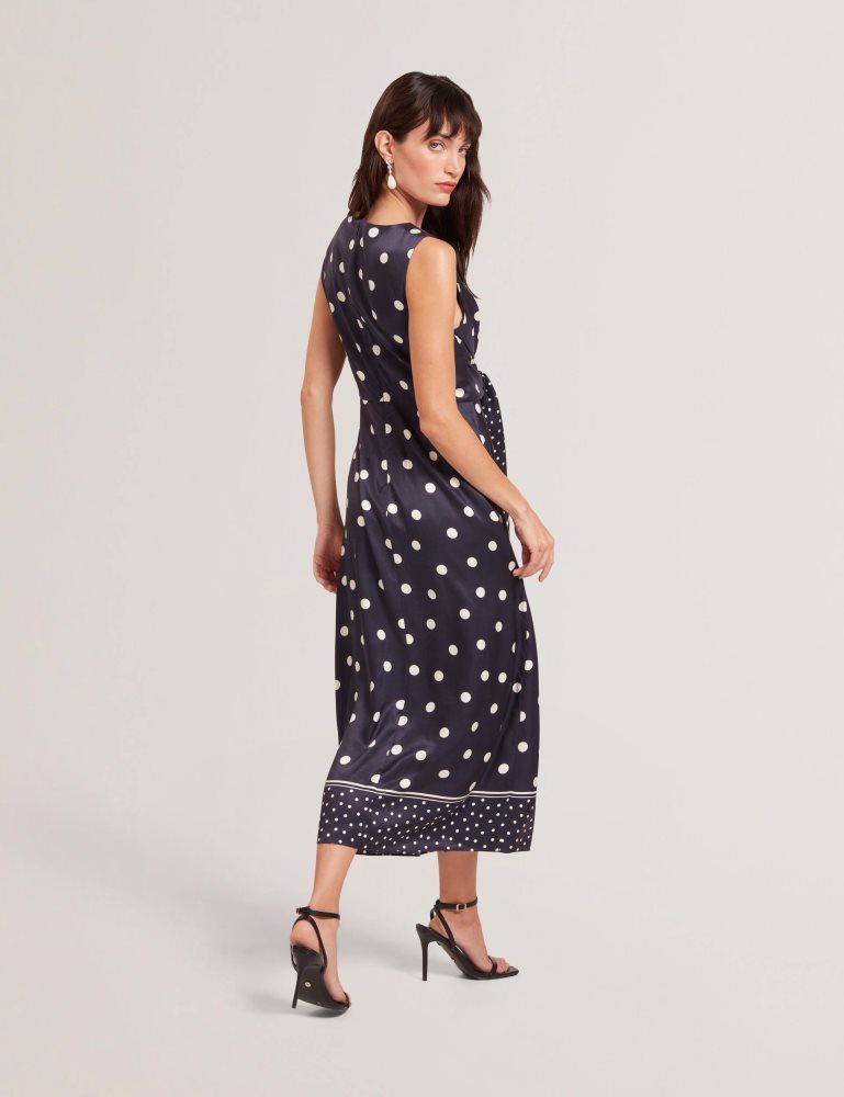 Ted Baker Malmoa - Polka Dot Tie Detail Column Midi Dress Kleid Damen Navy | 375904-GWM