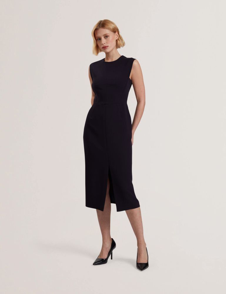 Ted Baker Manabdl - Tailored Sleeveless Midi Dress With Front Split Kleid Damen Navy | 463072-RTO