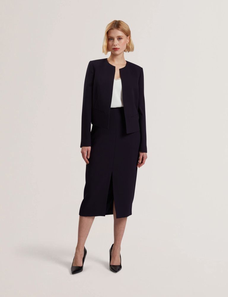 Ted Baker Manabjl - Tailored Round Neck Cropped Open Jacket Jacken Damen Navy | 136492-CFY