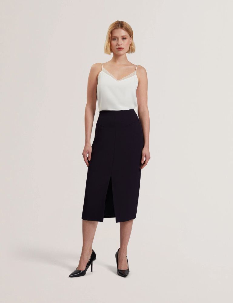 Ted Baker Manabsl - Tailored Midi Pencil Skirt With Front Split Röcke Damen Navy | 016985-CPO