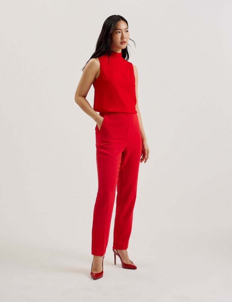 Ted Baker Manattl - Tapered High Waisted Tailored Trousers Kurze Hose Damen Rot | 309546-GKH