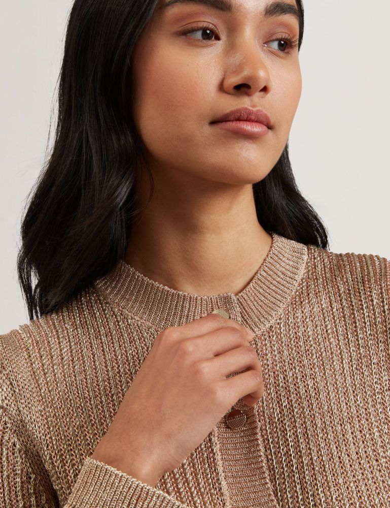 Ted Baker Manya - Metallic Knit Cropped Cardigan Pullover Damen Gold | 731492-LAV