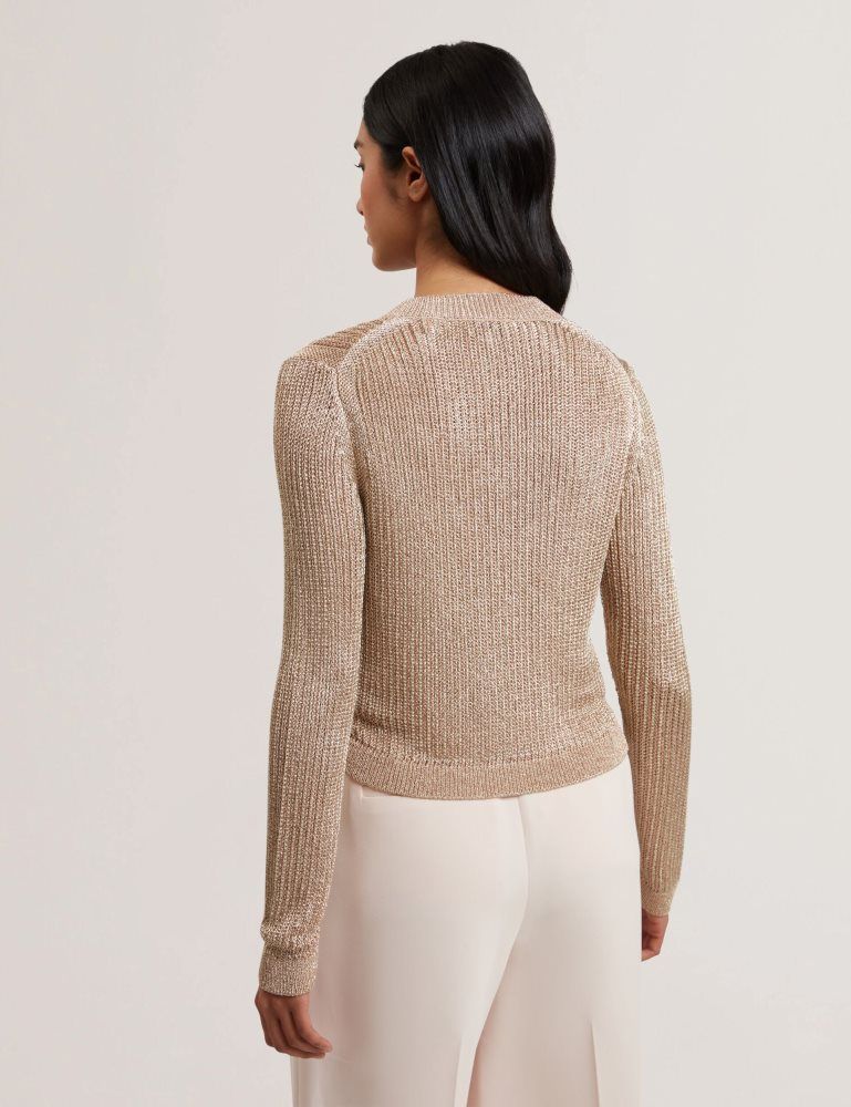Ted Baker Manya - Metallic Knit Cropped Cardigan Pullover Damen Gold | 731492-LAV