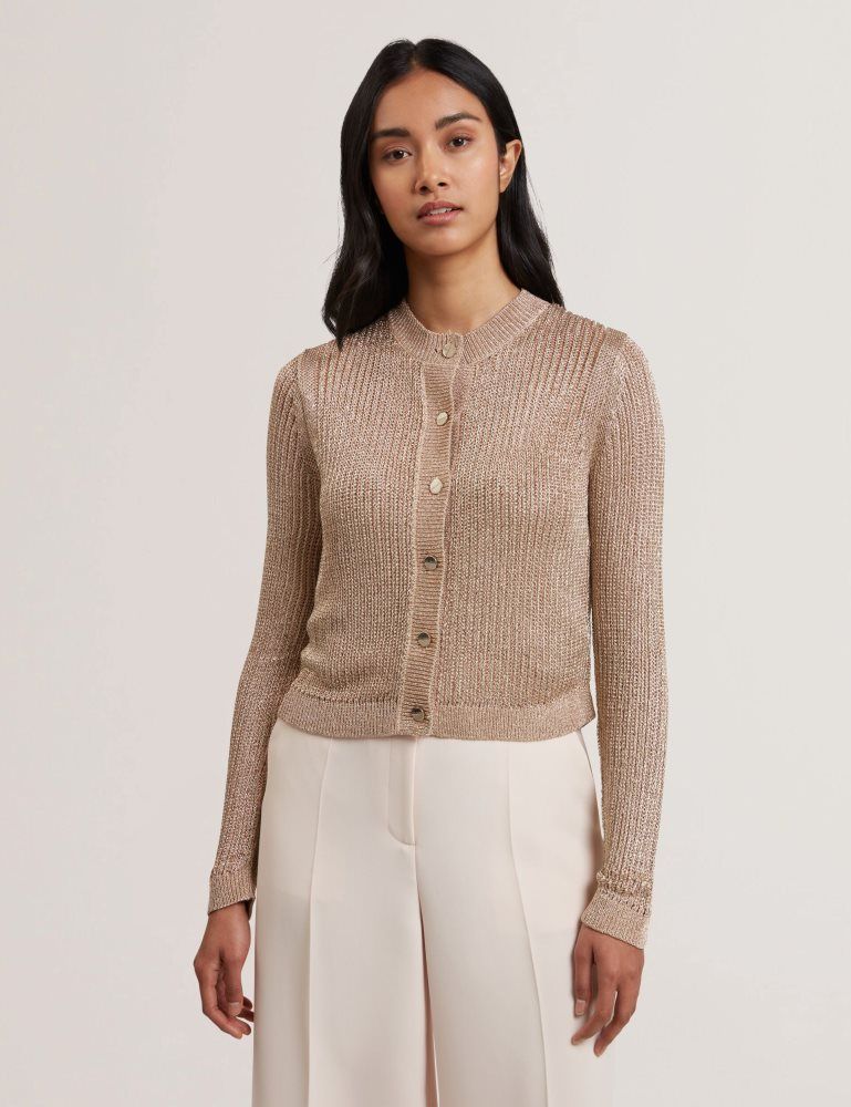Ted Baker Manya - Metallic Knit Cropped Cardigan Pullover Damen Gold | 731492-LAV