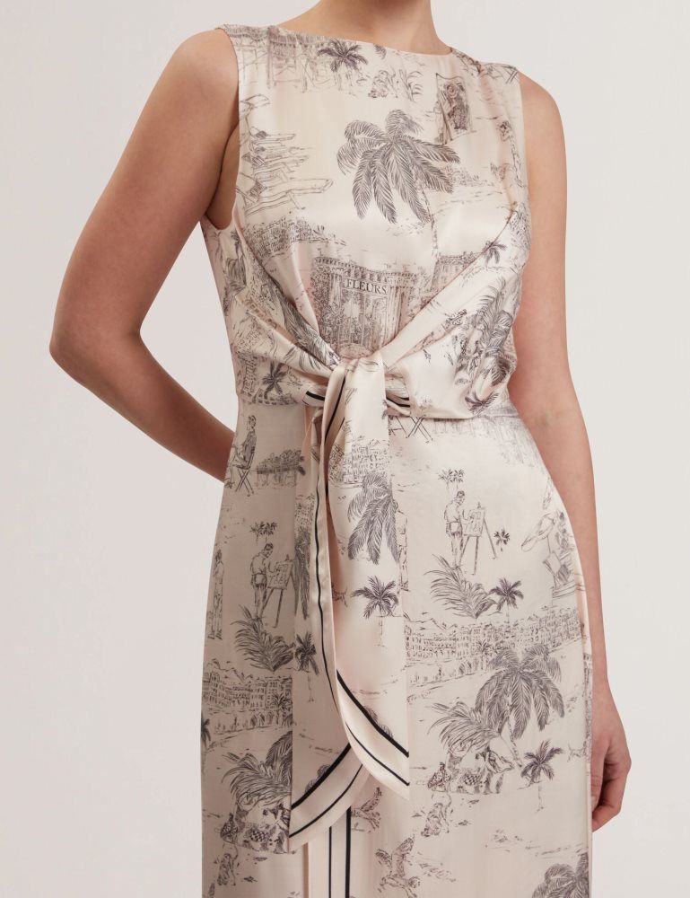 Ted Baker Marrona - Printed Wrap Front Sleeveless Midi Dress Kleid Damen Beige Rosa | 675892-JYQ