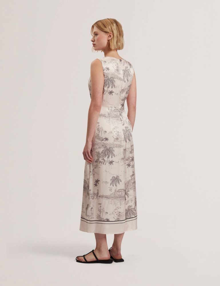 Ted Baker Marrona - Printed Wrap Front Sleeveless Midi Dress Kleid Damen Beige Rosa | 675892-JYQ